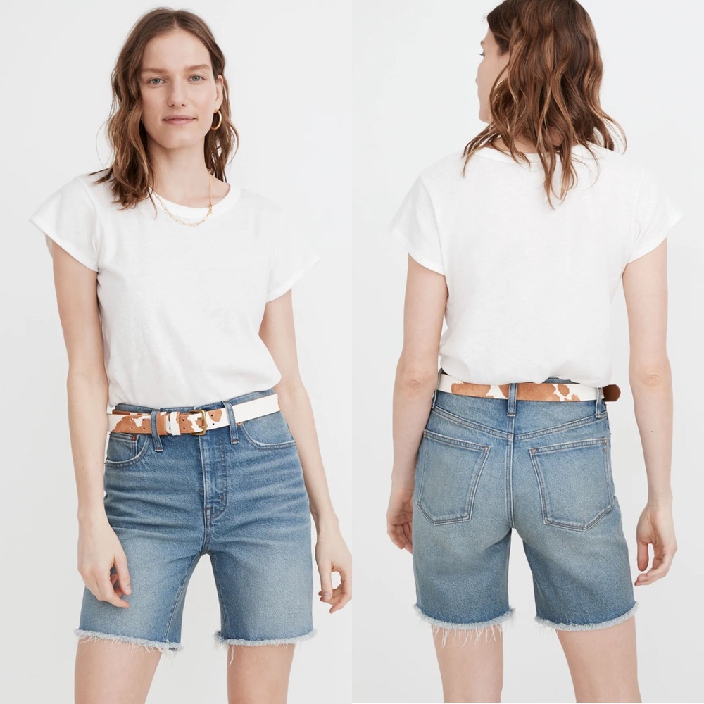 Madewell High-Rise Mid-Length Denim Shorts in Bonet Wash Comfort Stretch